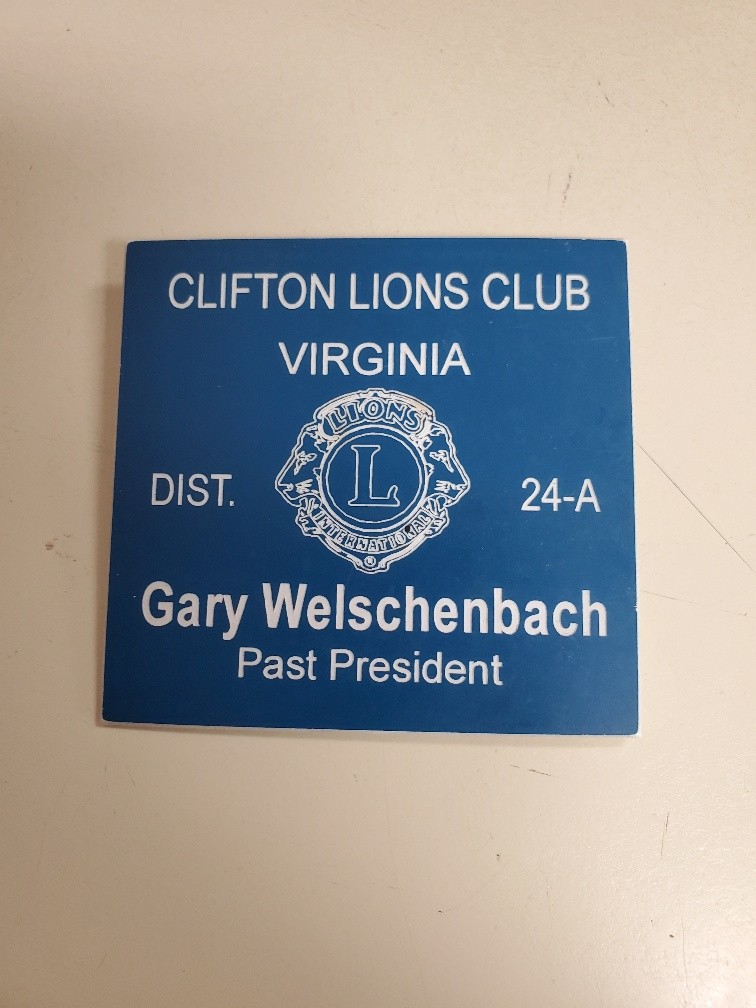 Clifton Lions Club Virginia Name Plate